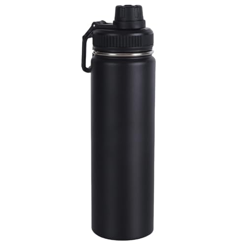 Wide Mouth Insulated Sports Water Bottle,Double wall Stainless Steel Vacuum flask with Leakproof Lid (Black, 22 Ounces) - size: 22 Ounces