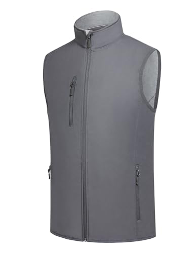 fit space Men's Lightweight Vest Softshell Sleeveless Windproof Jacket with Zipper Pocket Cycling Travel Hiking Running Golf - color: Grey, size: Medium