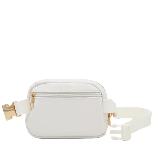 Lightweight Soft PU Pebbled Leather Sling Fanny Pack Belt Bag with Gold Metal Buckle (White) - color: White