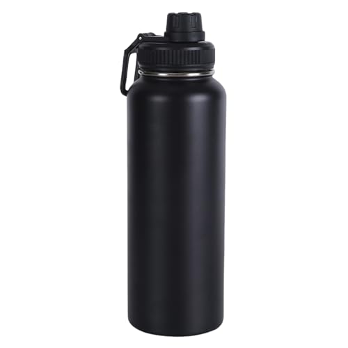 Wide Mouth Insulated Sports Water Bottle,Double wall Stainless Steel Vacuum flask with Leakproof Lid (Black, 40 Ounces) - size: 40 Ounces