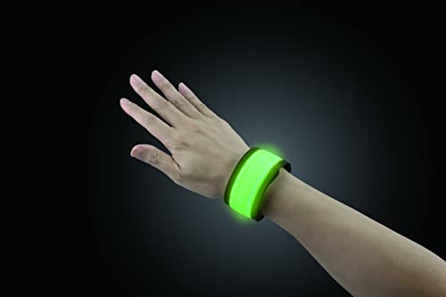 2 Pack Reflective Gear Flashing LED Slap Sports Wristbands, Safety Lights Arm Bands - Magic Band Running Lights for Runners - for Night Walking, Cycling and Running (Green/Orange)