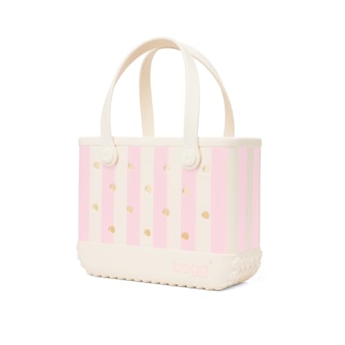 BOGG BAG Bitty Small Tote – 11” x 8.5” x 4.5” – Essential Bags for Beach, Pool, Boat, Sports, Tailgating, Cruise, Travel - color: Striped Powder Puff & Coconut