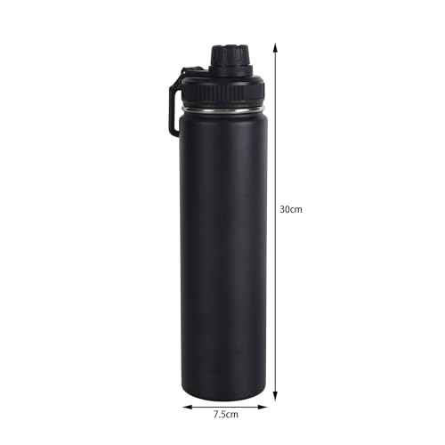 Wide Mouth Insulated Sports Water Bottle,Double wall Stainless Steel Vacuum flask with Leakproof Lid (Black, 25 Ounces) - size: 25 Ounces