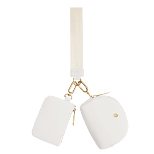 VUTUXA KeyChain Wallet Wristlet For Women Mini Zip Dual Pouch Coin Purse - color: white+gold