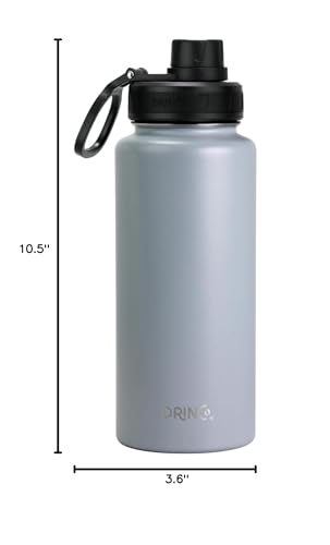 Drinco Stainless Steel Water Bottle Spout Lid Vacuum Insulated Double Wall Water Bottle Wide Mouth Leak Proof Keep Cold Sport Camping Hiking (32oz Grey) - color: 32oz Grey