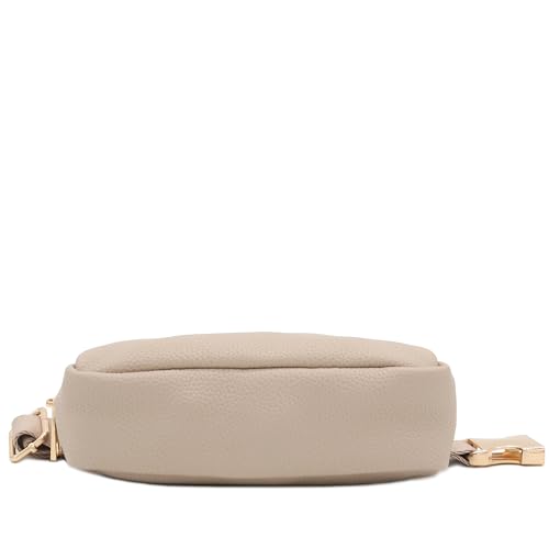 Lightweight Soft PU Pebbled Leather Sling Fanny Pack Belt Bag with Gold Metal Buckle (Travertine) - color: Travertine