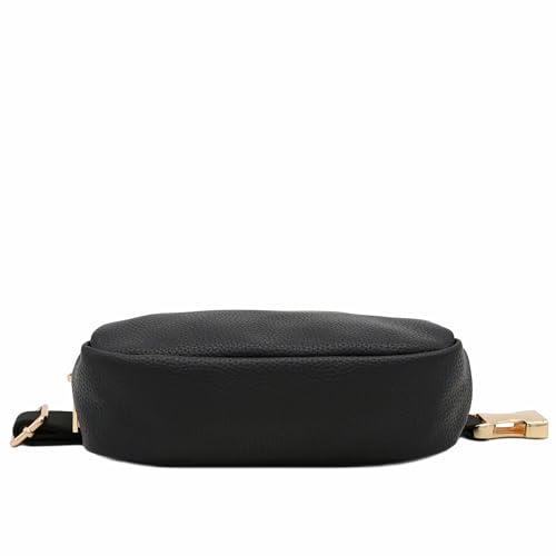 Lightweight Soft PU Pebbled Leather Sling Fanny Pack Belt Bag with Gold Metal Buckle (Black) - color: Black