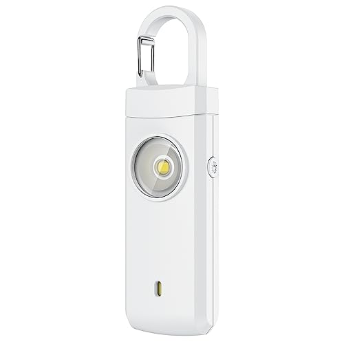 Rechargeable Personal Alarms for Women - Christmas Birthday Gifts for Women, Stocking Stuffers for Teen Girl, Daughter, Safety Keychain Flashlight, Siren Alarm, Travel College Essentials (White) - color: White
