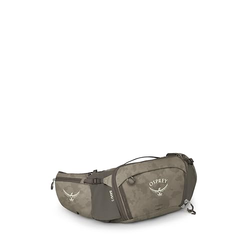 Osprey Savu Biking Waist Pack for Men & Women - Mountain Bike Fanny Pack with Bottle Pockets - Hydration Bag - color: Pediment Grey Dust Print, style: 5l