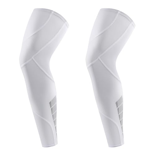 NuCamper Full Leg Compression Sleeve for Men Women 2 Pack Leg Sleeves - color: White, size: Large