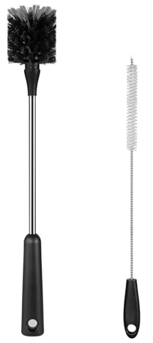 [2 Pack] Bottle Brush, 15 Inches Stainless Steel Long Handle Baby Bottle Scrub Cleaning Brushes with Straw & Lid Brushes for Sports Water Bottle, Cups, Coffee Mugs, Glasswares - size: 2