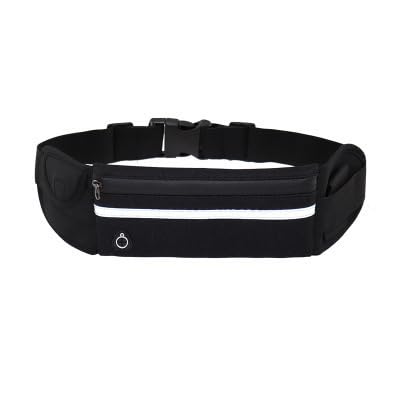 Running Waist Bag with Water Bottle Holder, Waterproof Sports Belt Bag for Phone, Keys and Fitness Outdoor Hiking (Black)