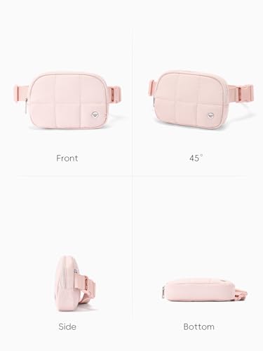 WESTBRONCO Puffer Fanny Packs for Women Quilted Nylon Waterproof Belt Bag with 2 Zipper, Puffy Crossbody Bag with Adjustable Strap, 1L Waist Bag for Travel Daily - color: Pink-25