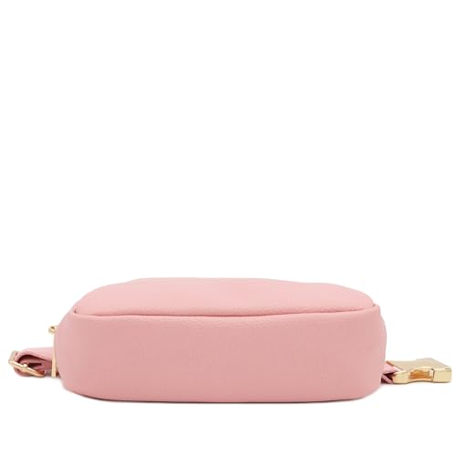 Lightweight Soft PU Pebbled Leather Sling Fanny Pack Belt Bag with Gold Metal Buckle (Pink) - color: Pink