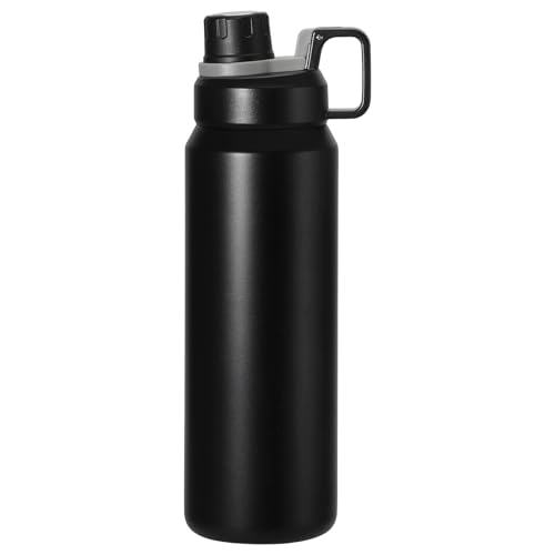 30oz Black Insulated Water Bottle with Carry Handle for Gym & Commute - color: Black