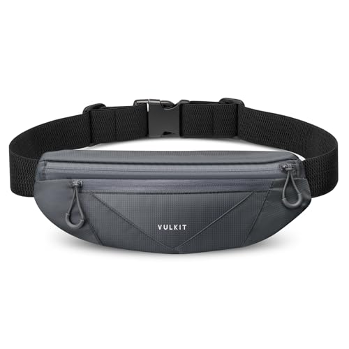 VULKIT Casual Lightweight Fanny Pack for Women & Men, Outdoor Belt Bag to Free Your Hands, Nylon Waterproof Waist Bag with Adjustable Elastic Band, Small Slim Fit Fashion Waist Pack, Grey - color: Grey