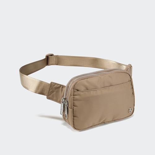 Pander Nylon Fanny Pack Belt Bag for Women with 5 Zipper Pockets - color: Gray Brown