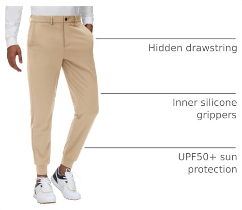 JWM Men's Stretch Golf Joggers Pants with Belt Loops - 29" 34" Slim Fit Tapered Casual Business Travel Dress Work Sweatpants - color: 03-khaki, size: 3X-Large