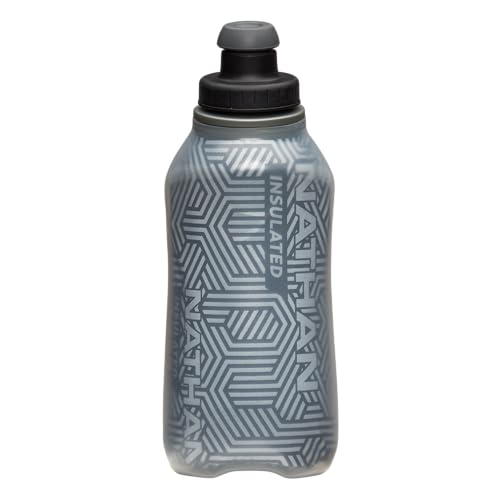 Nathan SpeedDraw 2 Insulated Handheld Running Water Bottle Flask – Double-Wall Insulation, Ergonomic Grip, Blast Valve Cap, Phone & Key Storage Pockets, Reflective Design - 12oz Insulated - Black - color: 12oz Insulated - Black