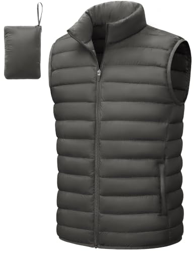 TACVASEN Men's Lightweight Packable Puffer Winter Warm Vests Outerwear - color: Dark Grey, size: XX-Large