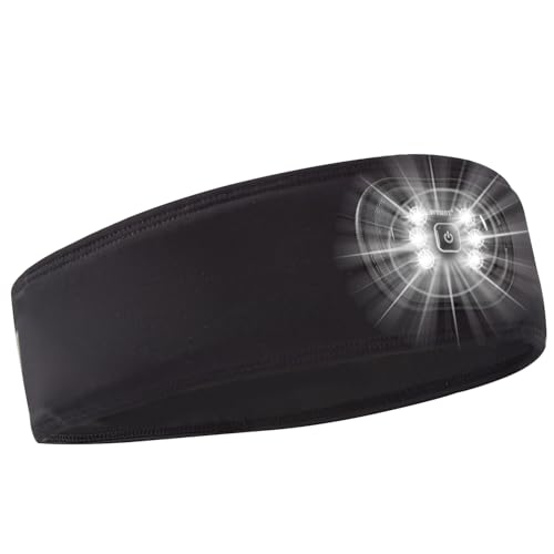 LED Sports Sweat Headband Outdoor Headlamp Rechargeable Men Women - color: Black