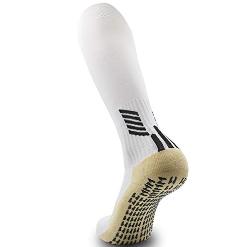 Athletic Sock Non-Slip Sport Sock for Men Women Non-Skid Long Compression Knee Length Colorful Socks with Grips - color: White