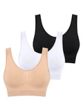 Boolavard Women's Seamless Sports Style Bra Crop Top Vest Stretch Shapewear - color: Black, White & Nude, size: Large