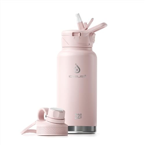 IDEUS 32oz Stainless Steel Insulated Bottle with 2 Leak-Proof Lids, Pink - color: Light Pink, size: 32 Ounces