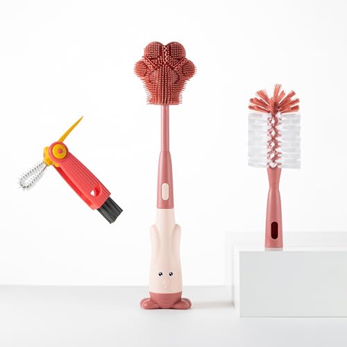 Silicone Baby Bottle Brush with Stand, Water Bottle Brush Cleaner Set - color: Pink 3