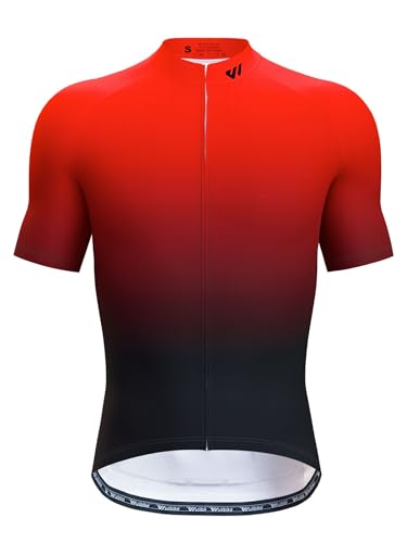 Lo.gas Cycling Jersey Men Short/Long Sleeve Bike Biking Shirts Full Zip with Pockets Road Bicycle Clothes - color: 03 Gradient Red, size: Large