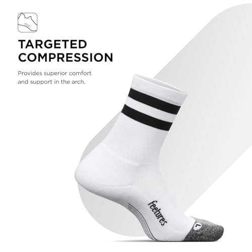 Feetures Elite Light Cushion Mini Crew Sock - color: White High Top Stripe (1 Pair), size: Medium