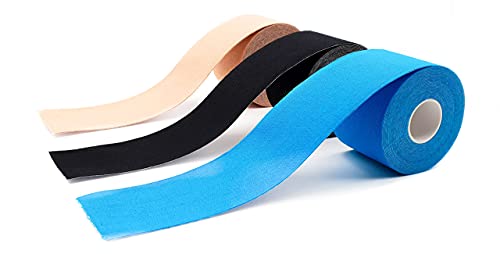 Kinesiology Mixed Set of 3 Units from axion | Different Waterproof Colours | Skin-Friendly Elastic Self-Adhesive Bandage Physio Tape | Ideal for Sports and Everyday Use, Soccer Tape - color: Mixed / 3 Rolls