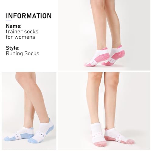 YOJOOM Women Athletic Ankle Socks 6 Pairs, Cushioned Arch Support Running Low Cut Socks, Breathable Mesh Non Slip - color: White, size: 5-8
