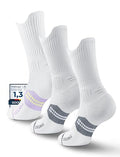Juclise Women's Compression Crew Running & Hiking Socks, 3 Pairs, Cushioned - color: Glacier White*2+bright Lilac*1, size: Small