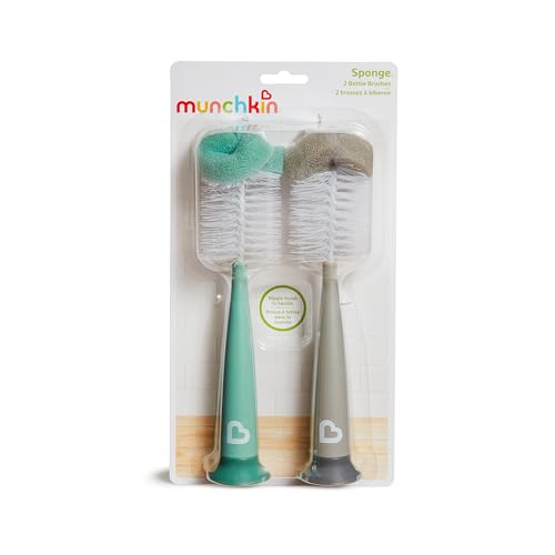 Munchkin Sponge Bottle Brush, Grey/Sage, 2 Count (Pack of 1) - style: Bottle Brush, Grey/Sage
