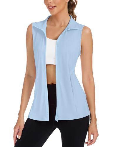 LURANEE Women's Golf Vest Athletic Top with Peplum Hem & Deep Pockets - color: Sky Blue, size: X-Large