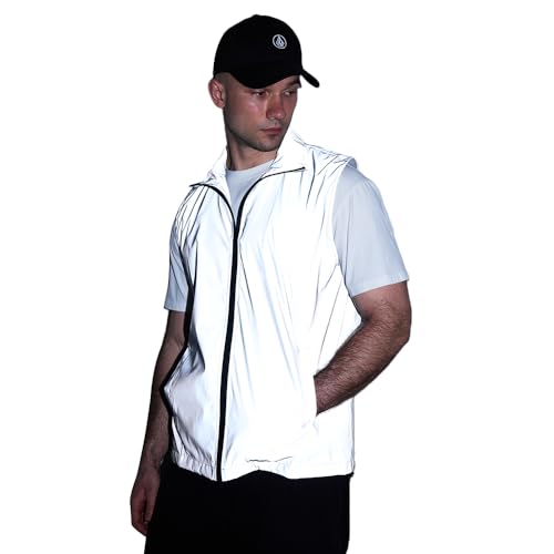 Men's Four Seasons Can Be Used for Outdoor Night Running, Cycling, Night Shiny Vest Couple Sleeveless Jacket - size: Large