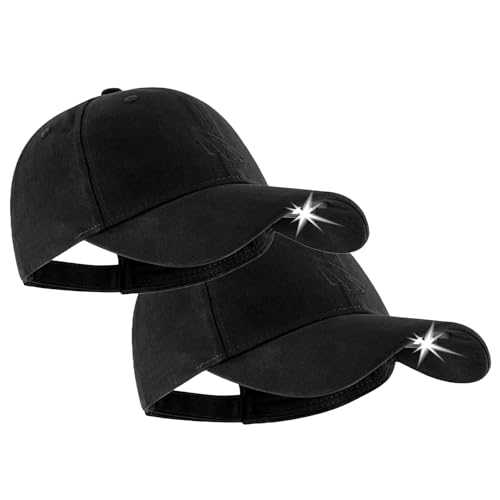 LED Hat Light - POWERCAP Baseball Cap with Light Built in - LED Cap Visor Light with Bright Headlight and IPX4 Rating - color: 3.0 Black 2-pack
