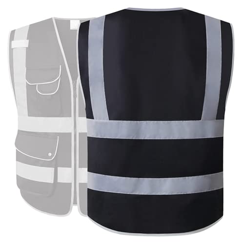 XIAKE 9 Pockets Class 2 High Visibility Reflective Safety Vest for Men Women,Meets ANSI/ISEA Standard - color: Black, size: Medium