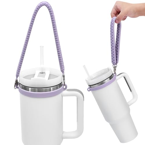 Water Bottle Handle, Silicone Water Bottle Sling, Carrier, Holder with Strap, Fits Most 8-40oz Bottles Stanley Cup Accessories - color: Purple