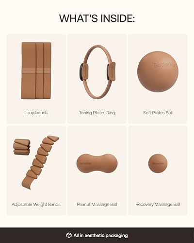 BetterMe Sculpt Body Kit - Pilates Equipment Set for Home Workouts - Home Pilates Kit with Pilates Ring Pilates Ball Resistance Bands, and Recovery Massage Tools - color: Mocha