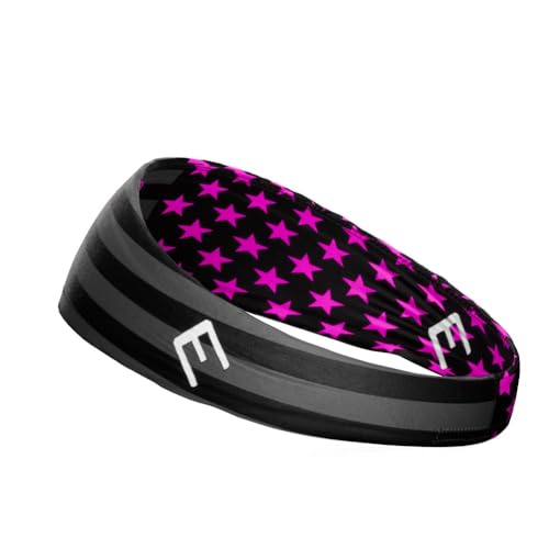 40+ Designs! Unisex Headband/Sweatband. Best for Sports, Fitness, Working Out, Yoga. Tapered Design - color: Breast Cancer USA Flag