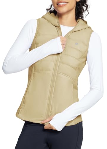 baleaf Women's Winter Running Vest Fleece Hooded Jacket Warm Slim fit - color: Tannin, size: X-Large