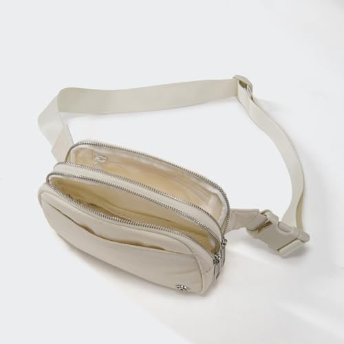 Pander Nylon Fanny Pack Belt Bag for Women with 5 Zipper Pockets - color: White Opal