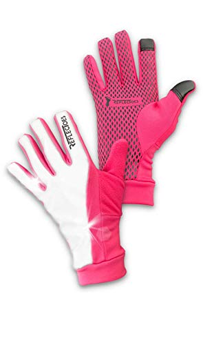 ReflecToes Reflective Winter Running Gloves, Hi Vis Neon Traffic Gloves Men - color: Pink, size: Large