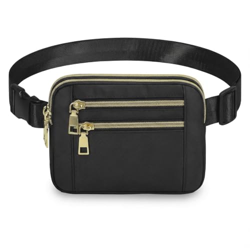 Fanny Packs for Women Crossbody Belt Bags, Waist Pack with Adjustable Strap - color: B-Black, size: Double Layer
