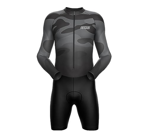 Sparx Long Sleeve Winter Cycling Thermal Skinsuit Pro Team Bicycle Suit Bike Racing Suit Cycle Kit 3D Pad - color: Black Camo, size: 3X-Large