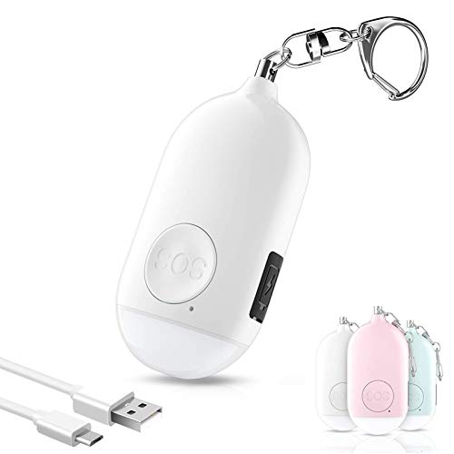 Safesound Personal Alarm Siren Song 1-Pack - 130dB Self Defense Alarm Keychain with Emergency LED Flashlight - Security Personal Protection Devices for Women Girls Kids and Elderly - color: White