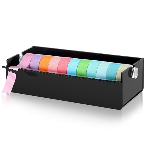 Faccito Acrylic Washi Tape Dispenser Desktop Masking Tape Holder 7 in Sticker Roll Cutter Organizer Desktop Cutting Machine for Home Office School (Only Dispenser)