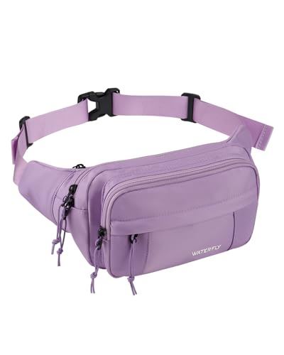 WATERFLY Fanny Pack Waist Bag: 2.5L Large 5 Zipper Pockets for Women Men - color: Purple
